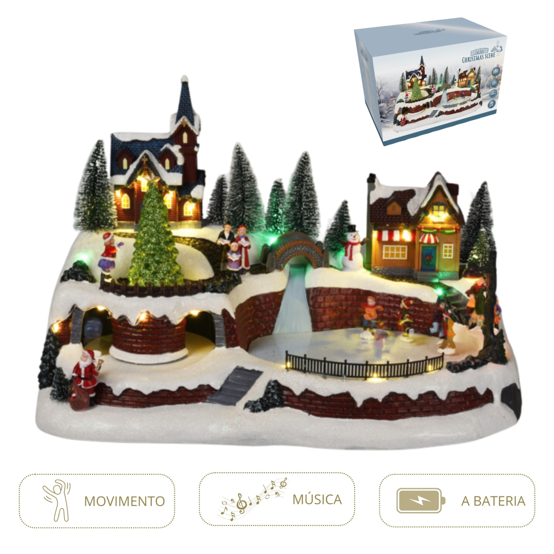 Aldeia Animada com Luzes p/ Decora��o Natal 41x27cm