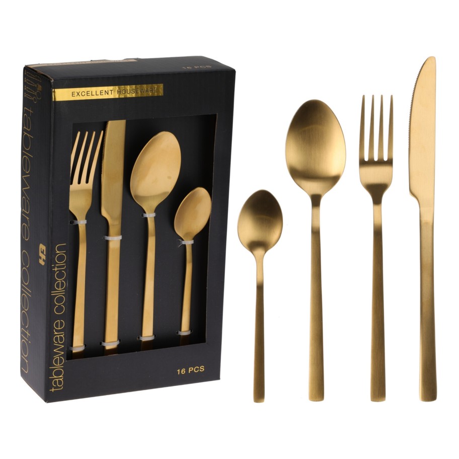 Conjunto 16 Talheres Dourado