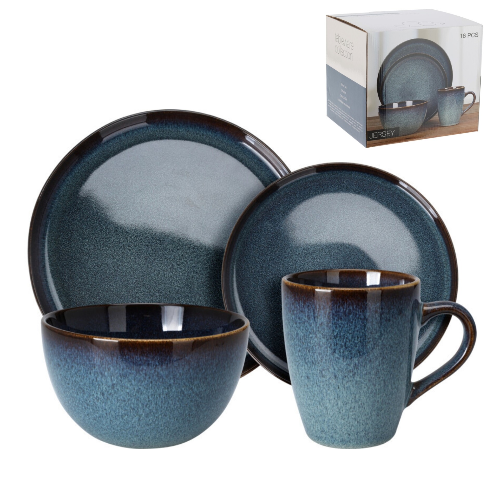 Conjunto de Jantar 16 Pe�as Gr�s Azul Escuro