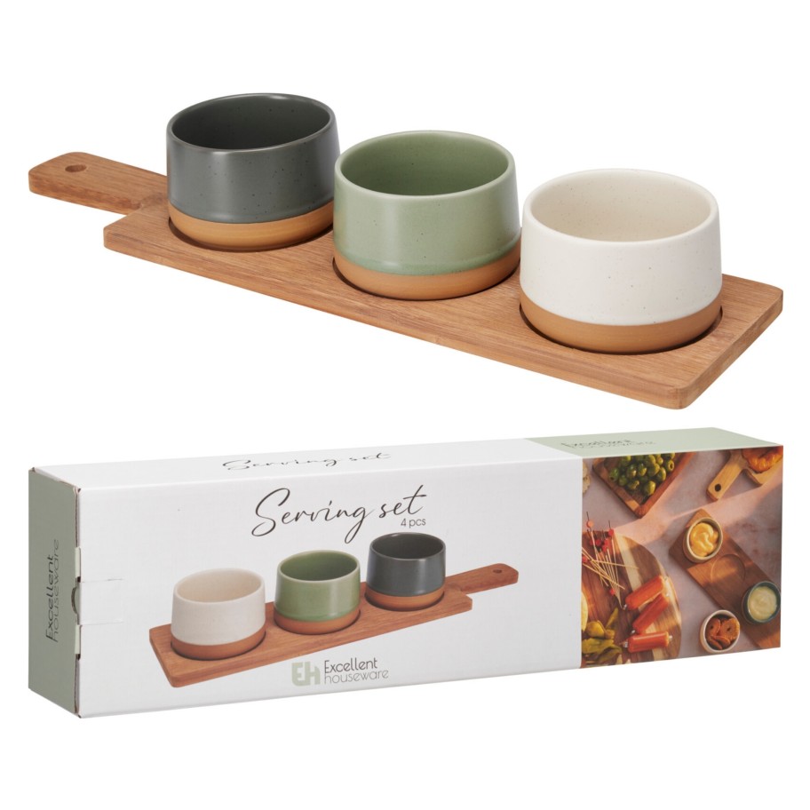 Conjunto de Servir 3 Taças com Tábua