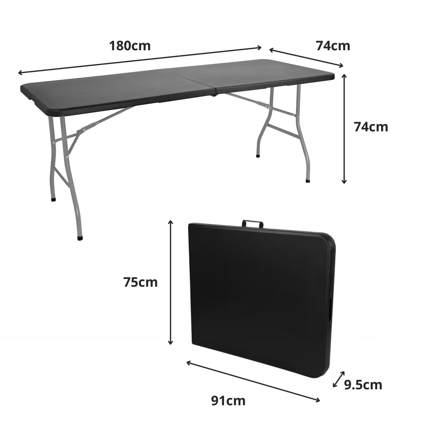 Mesa Dobr�vel Tenerife Preta 180cm Retangular Port�til
