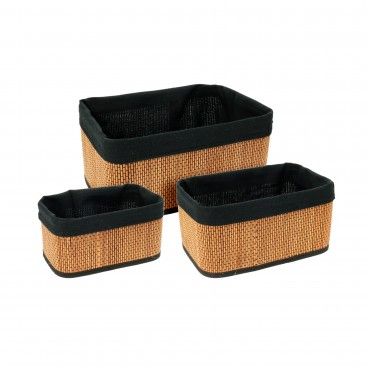 Conjunto 3 Cestos Bambu Natural com  Preto