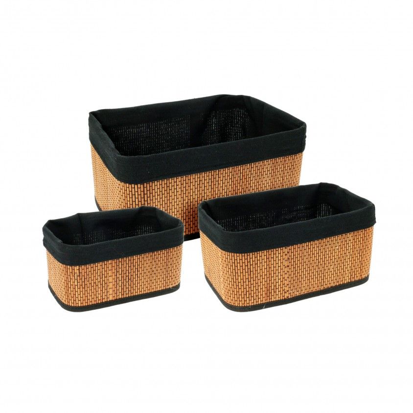 Conjunto 3 Cestos Bambu Natural com  Preto
