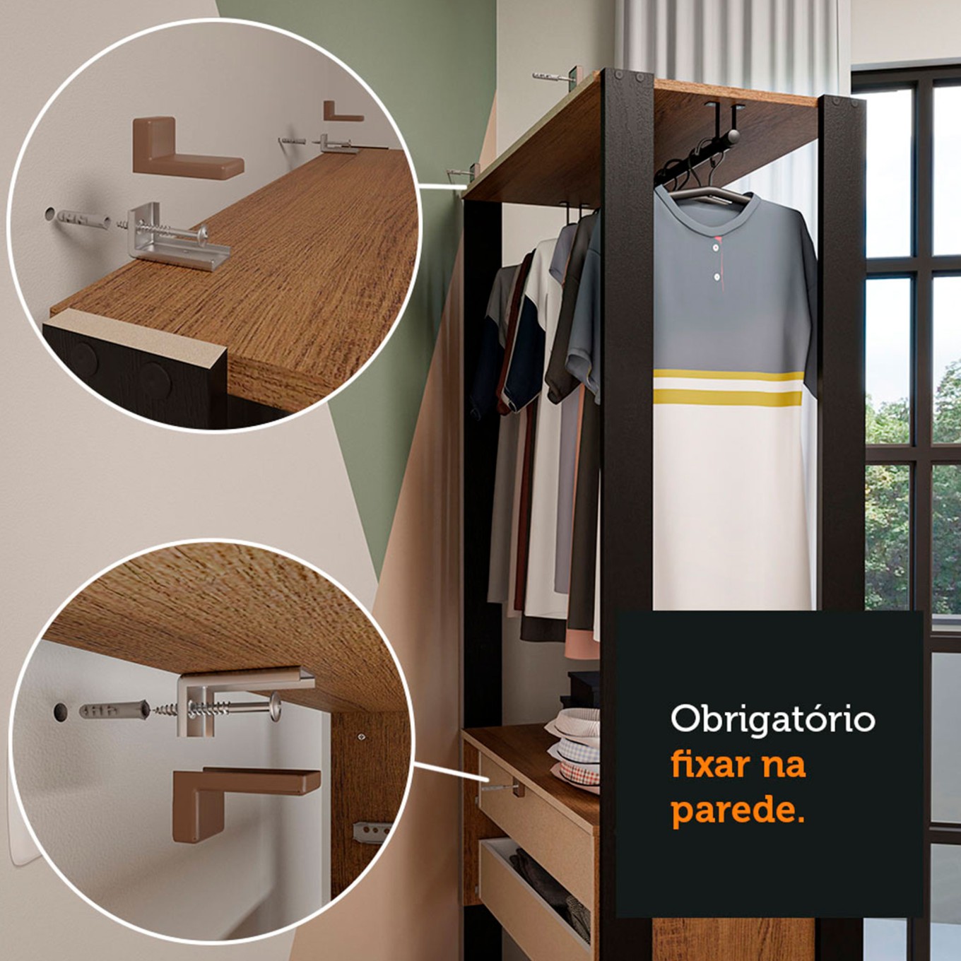 M�dulo Style para Closet 70cm (2 Gavetas + 1 Prateleira)
