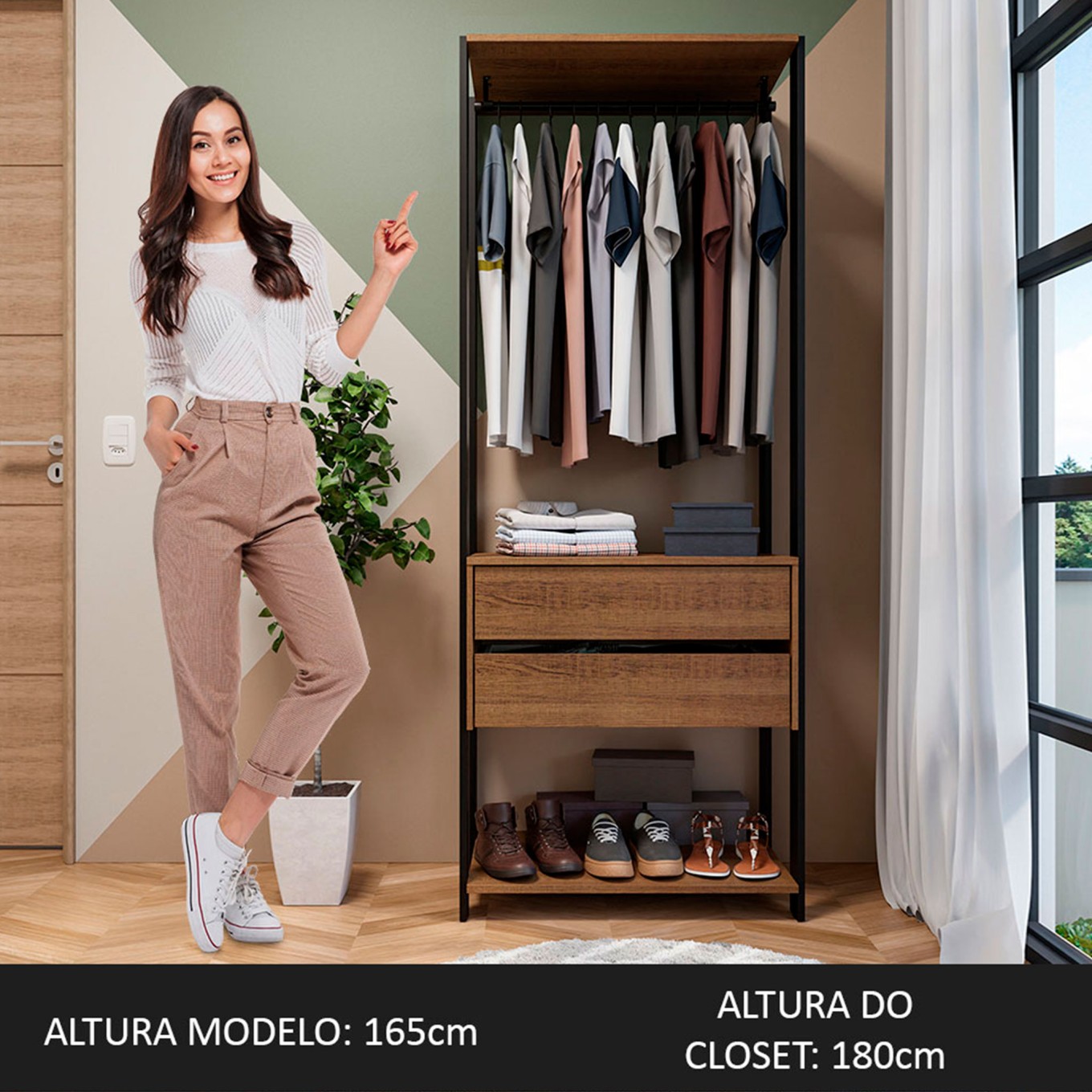 M�dulo Style para Closet 70cm (2 Gavetas + 1 Prateleira)