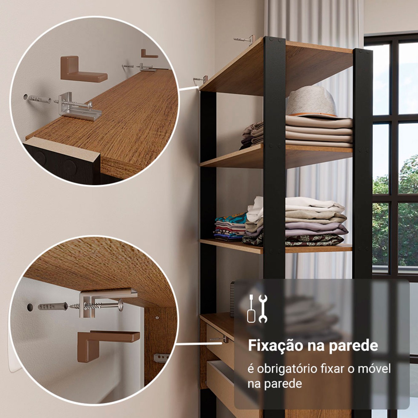 M�dulo Style pra Closet 70cm (2 Gavetas + 4 Prateleiras)