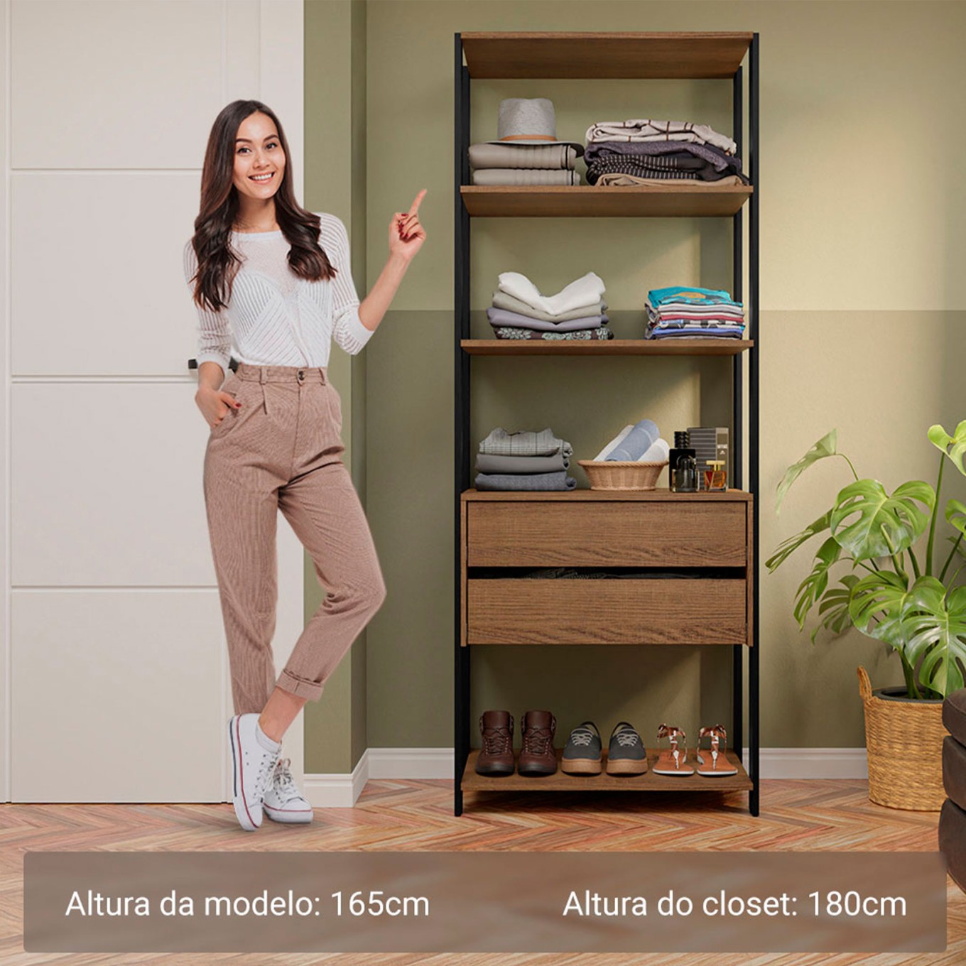 M�dulo Style pra Closet 70cm (2 Gavetas + 4 Prateleiras)
