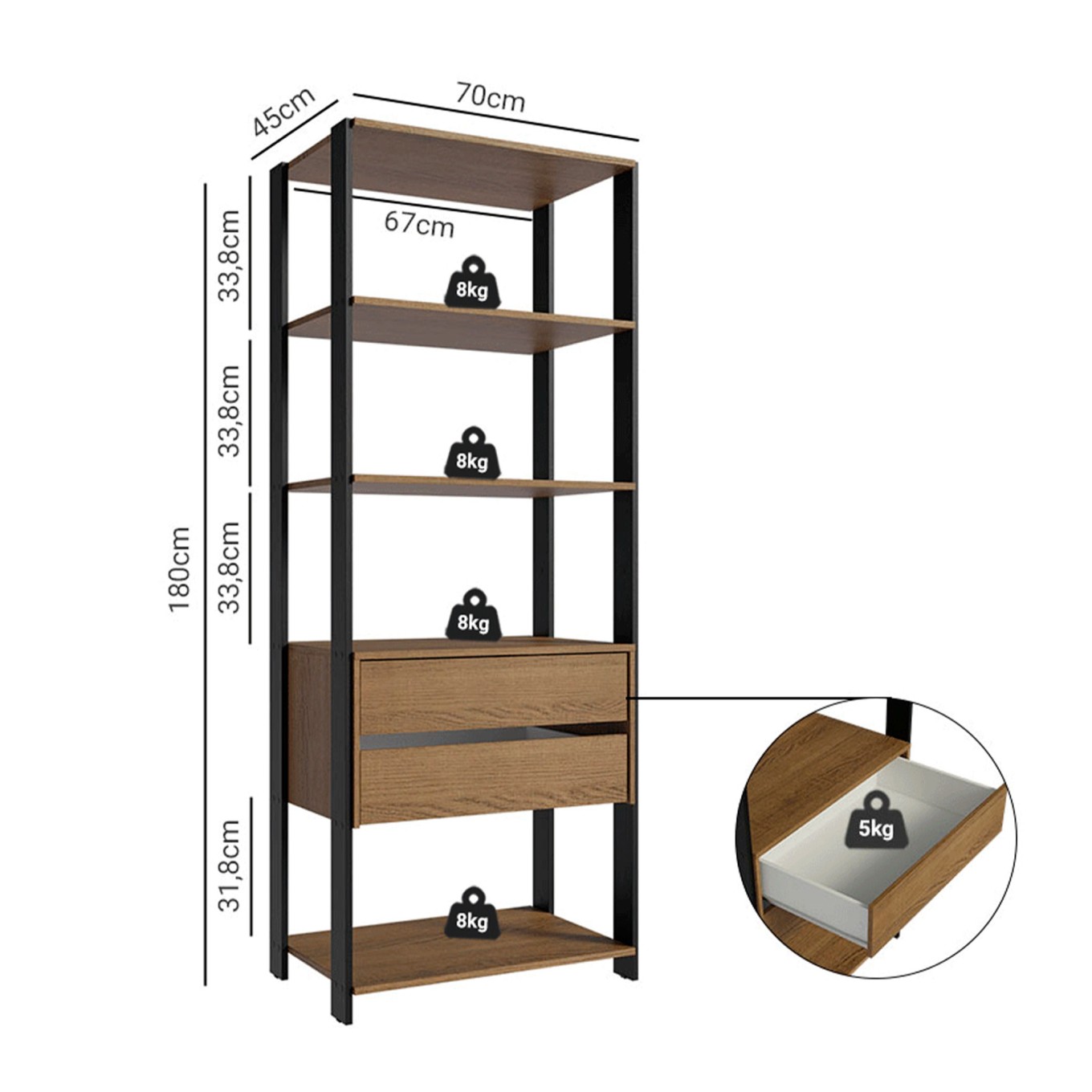 M�dulo Style pra Closet 70cm (2 Gavetas + 4 Prateleiras)