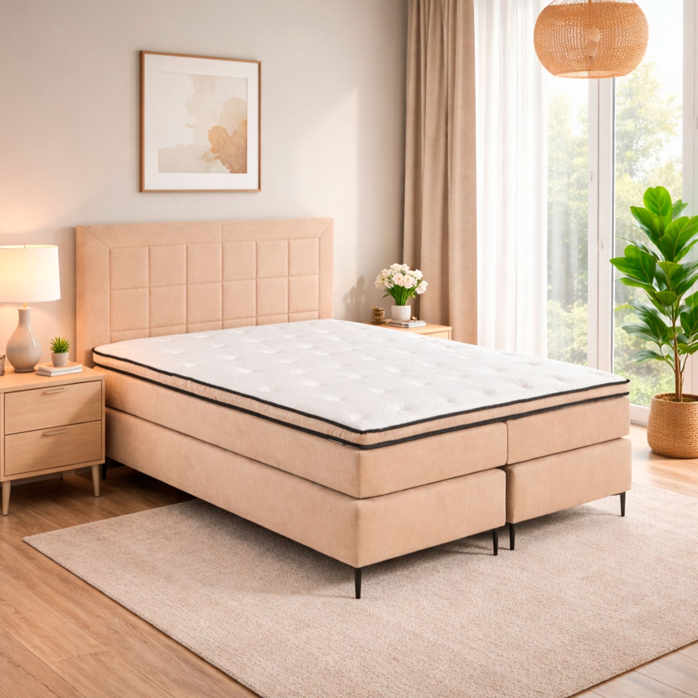 Cama Box Spring Allana Bege c/ Colch�o 160x200