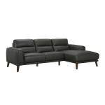 Sofá Chaise Longue Villanova Direita em Pele Cinza Escuro