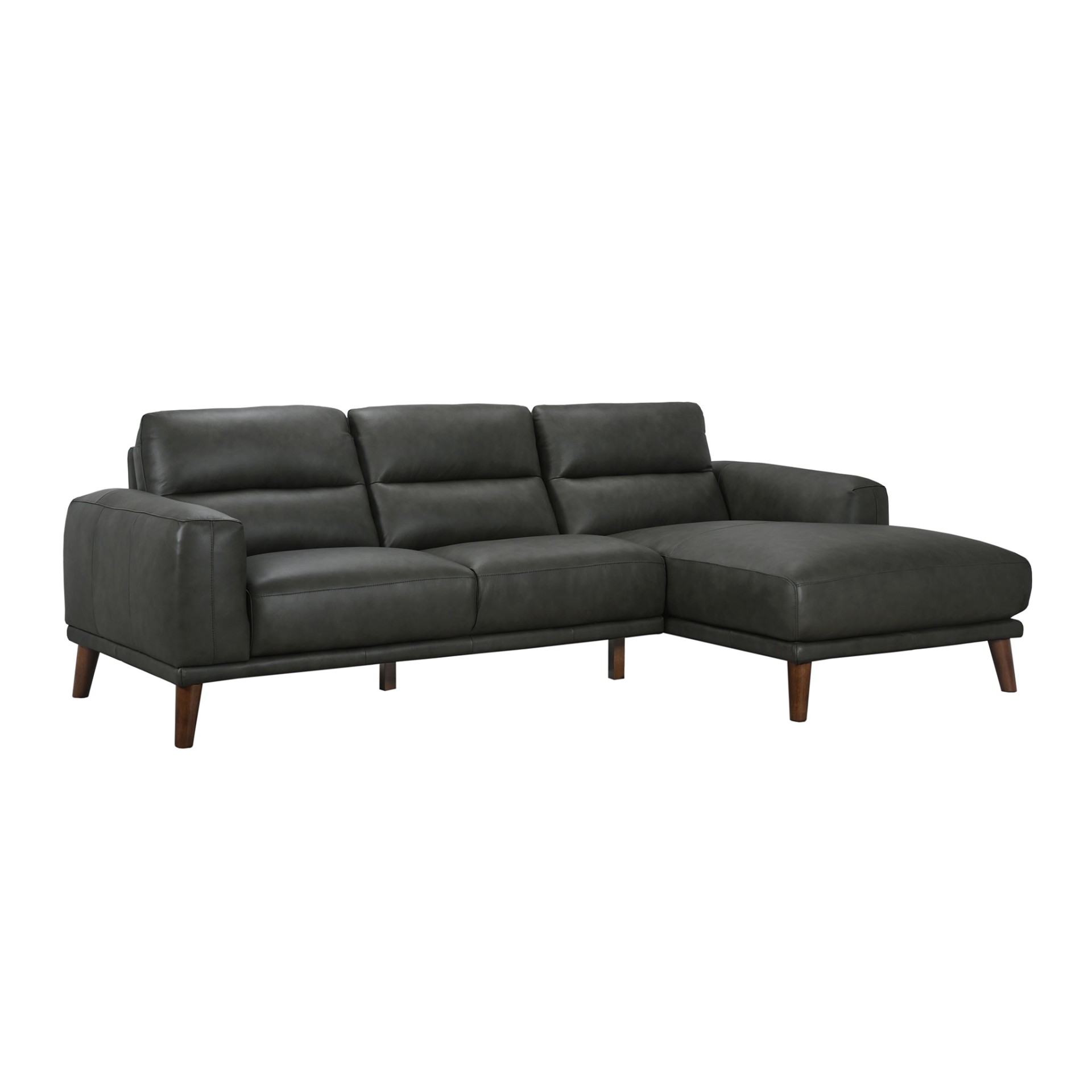 Sofá Chaise Longue Villanova Direita em Pele Cinza Escuro