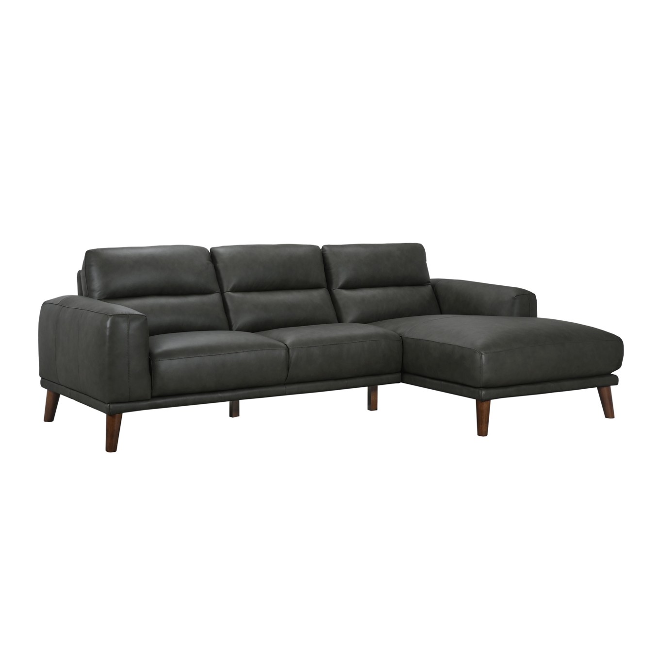 Sofá Chaise Longue Villanova Direita em Pele Cinza Escuro