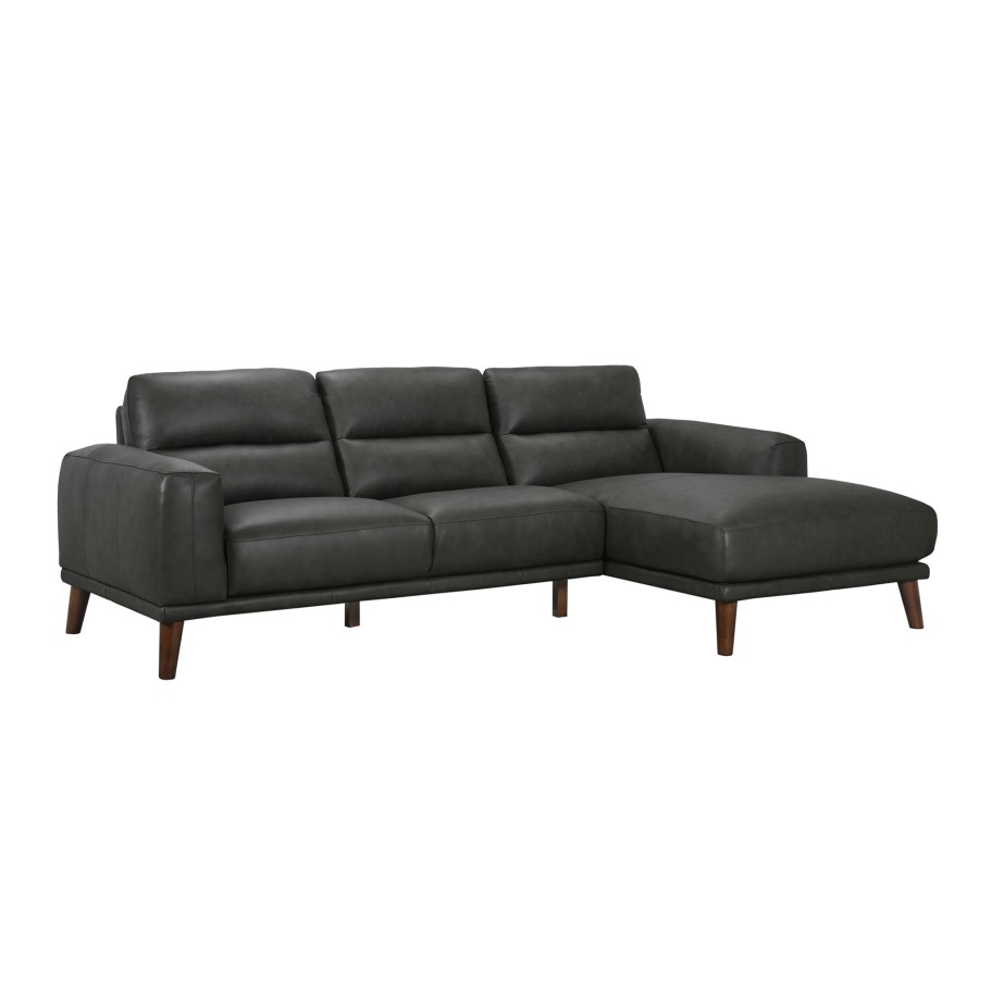 Sof� Chaise Longue Villanova Direita em Pele Cinza Escuro