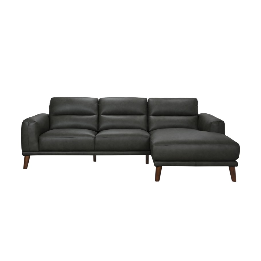 Sof� Chaise Longue Villanova Direita em Pele Cinza Escuro
