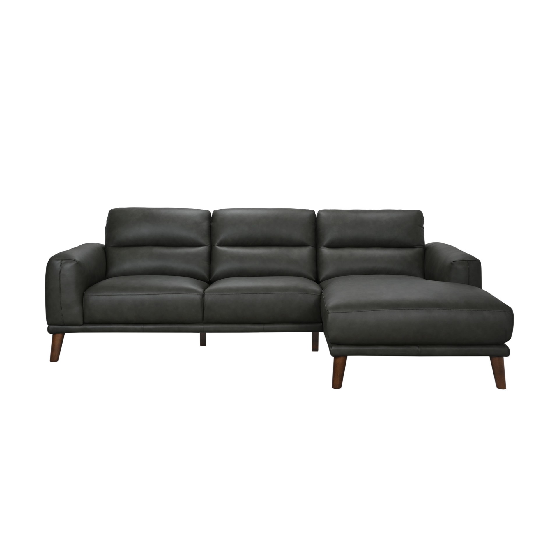 Sofá Chaise Longue Villanova Direita em Pele Cinza Escuro
