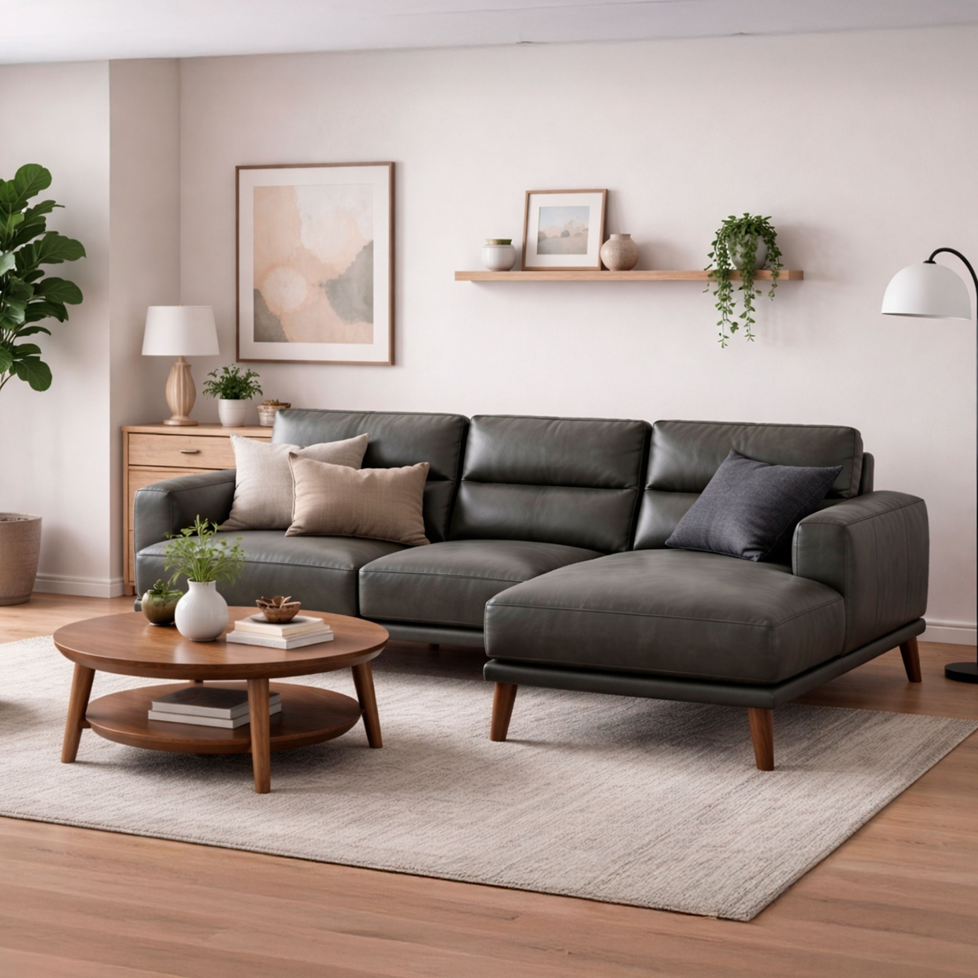 Sofá Chaise Longue Villanova Direita em Pele Cinza Escuro