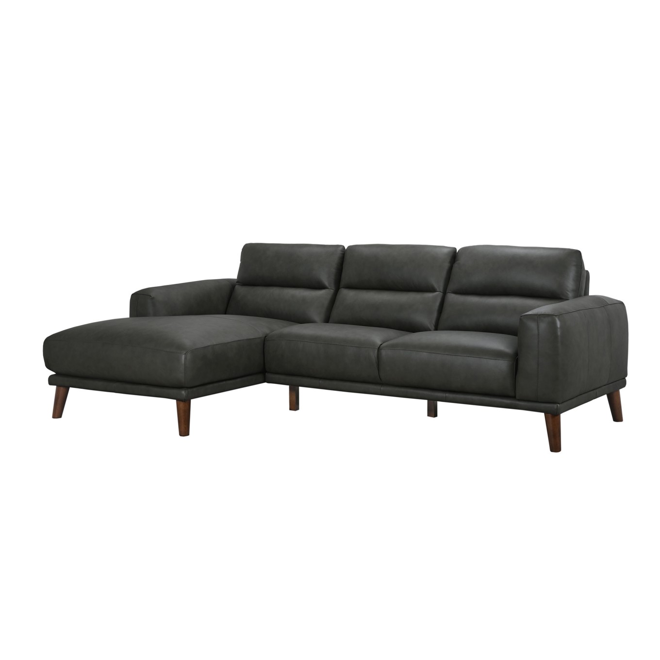 Sof� Chaise Longue Villanova Esquerda em Pele Cinza Escuro