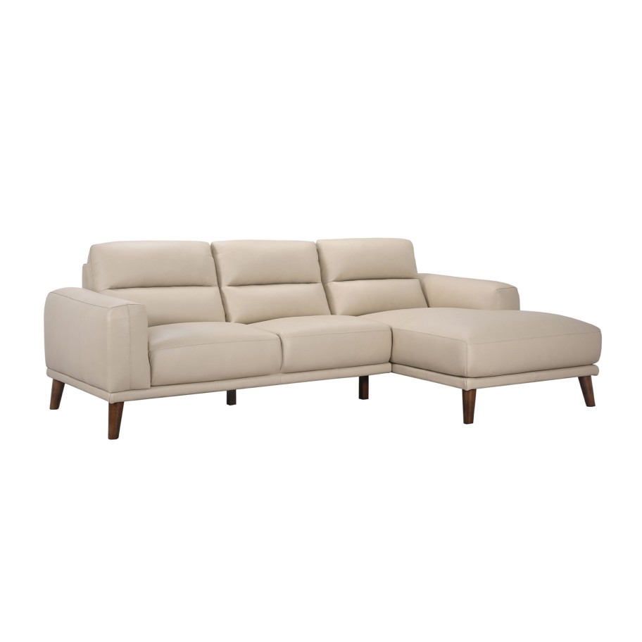 Sofá Chaise Longue Villanova Direita em Pele Creme
