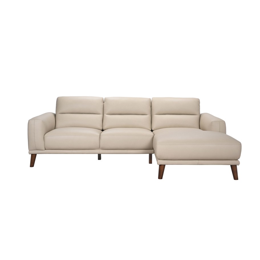 Sofá Chaise Longue Villanova Direita em Pele Creme