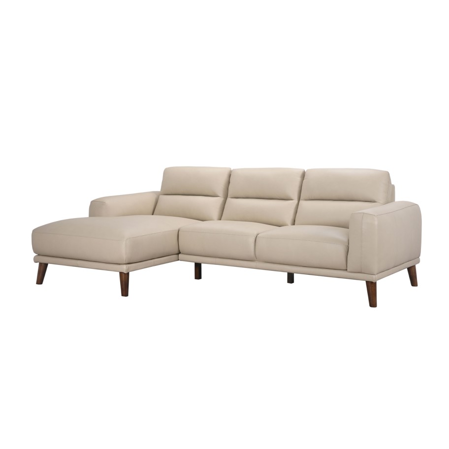 Sofá Chaise Longue Villanova Esquerda em Pele Creme
