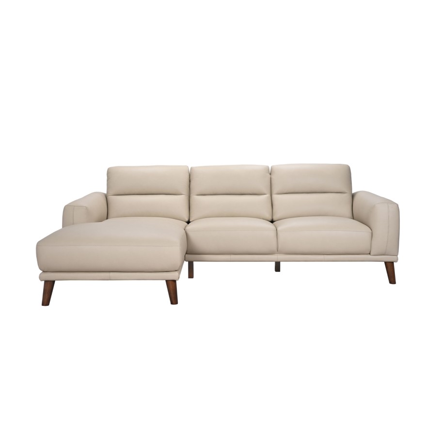 Sofá Chaise Longue Villanova Esquerda em Pele Creme