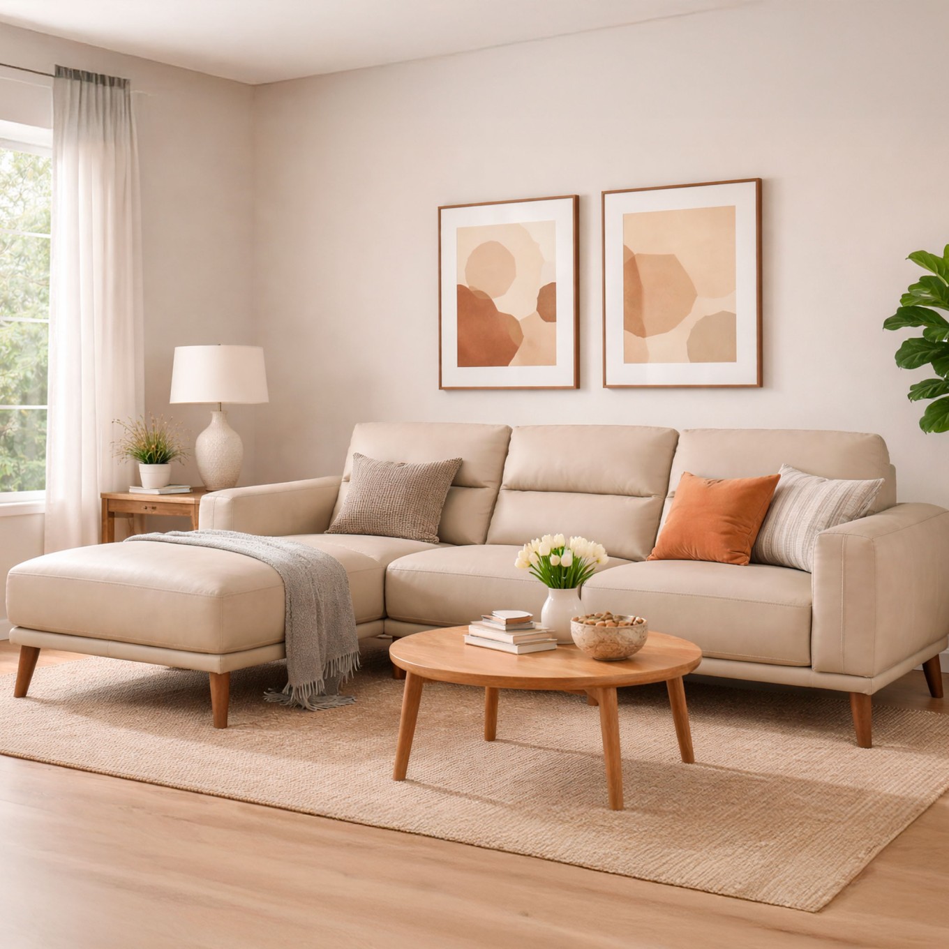 Sof� Chaise Longue Villanova Esquerda em Pele Creme