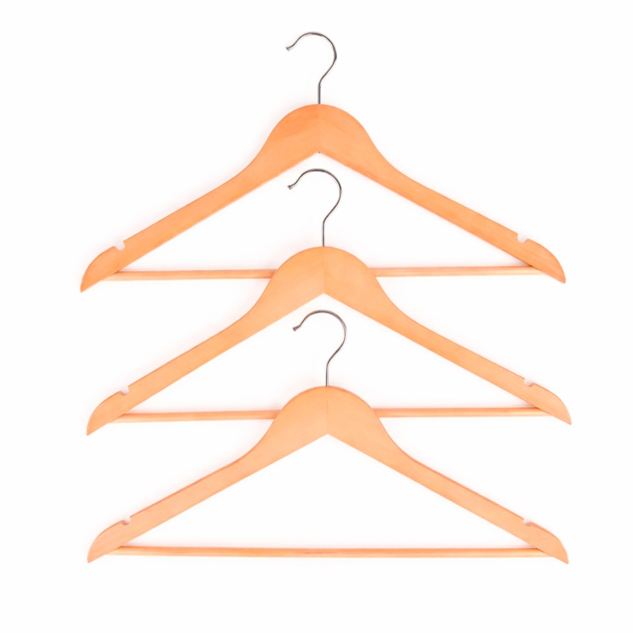 Conjunto de 3 Cabides de Madeira Natural