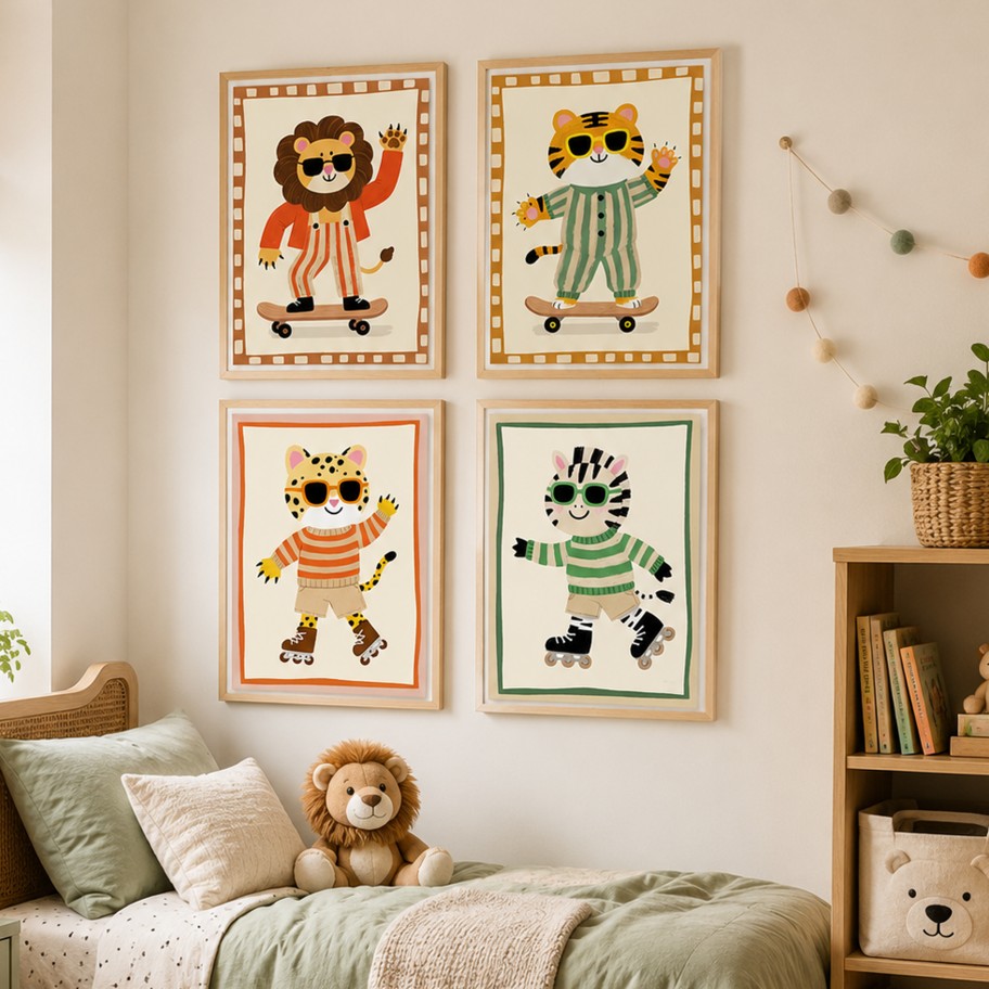 Quadro Infantil Animais 4 Modelos Sortidos 30x40cm