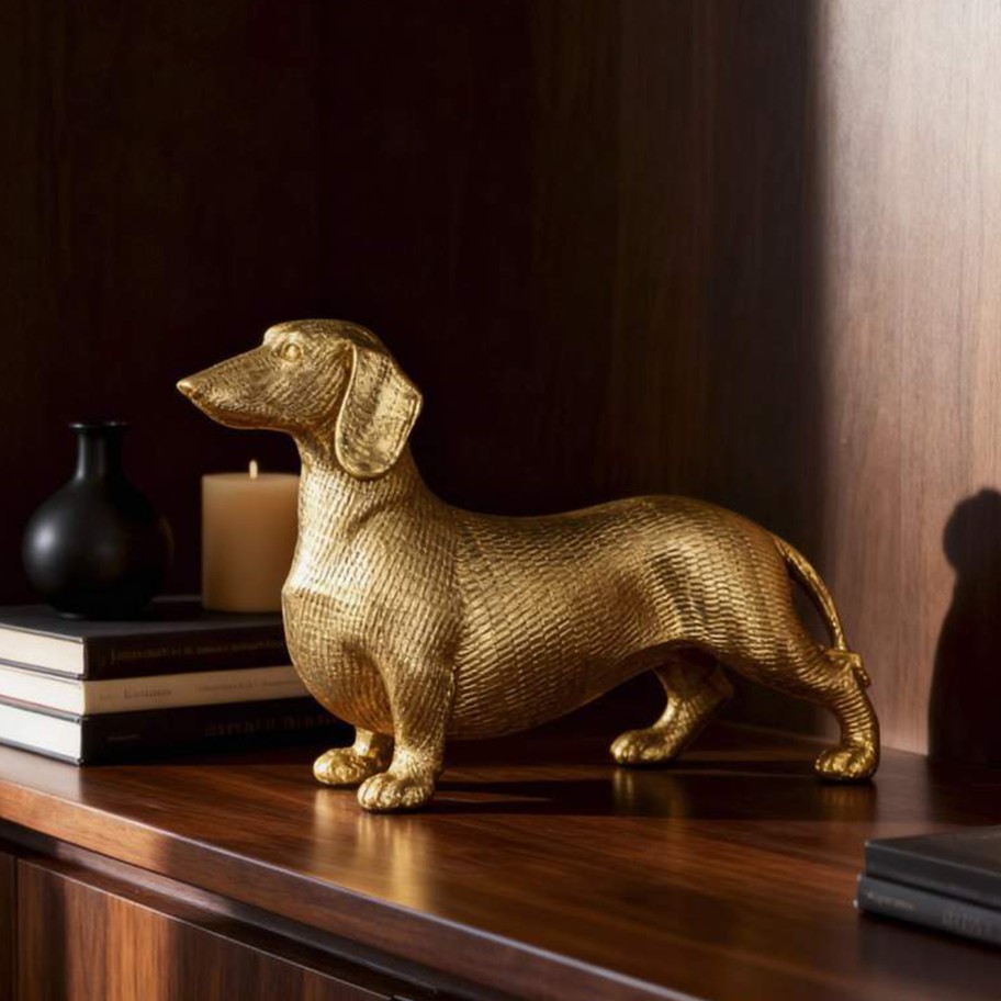 Figura C�o Salsicha Dourado 34cm