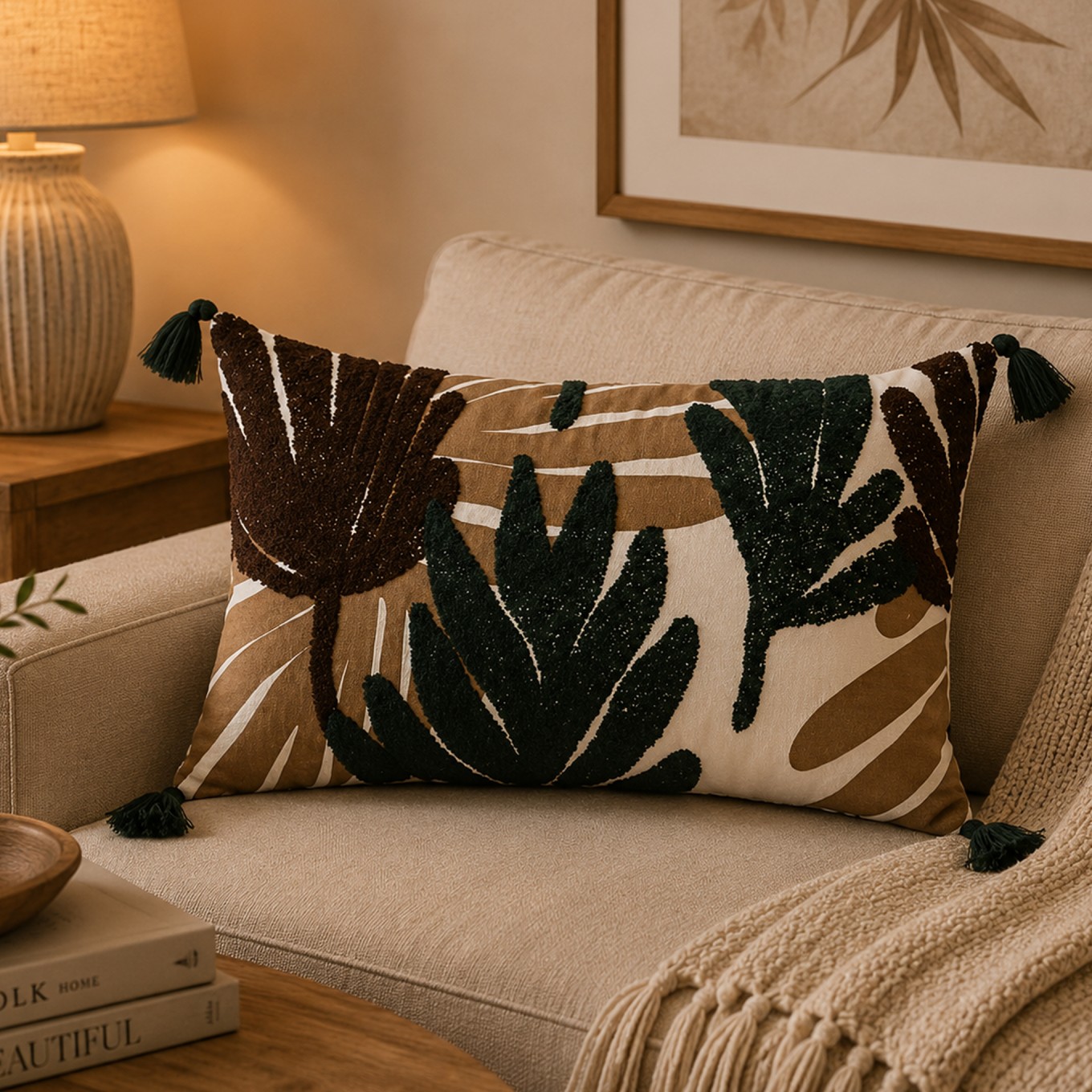 Almofada Algod�o Castanha com Aplica��es 30x50cm