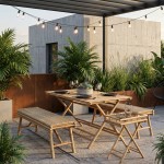Conjunto Mesa + 2 Bancos Jardim + Mesa de Apoio Elion