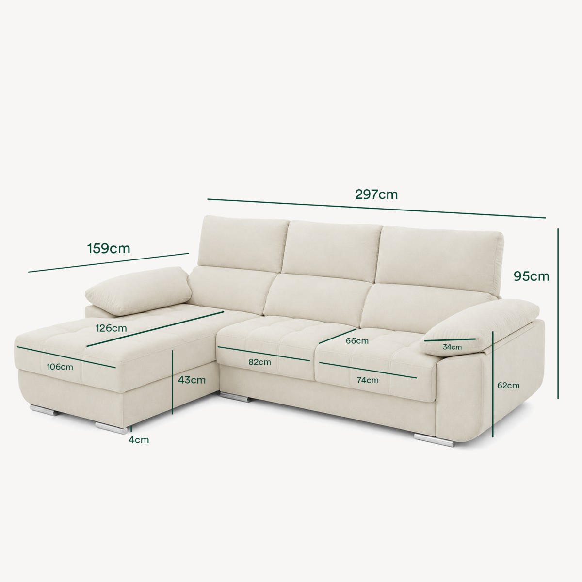Sofá Chaise Longue Livorno Direita com cama