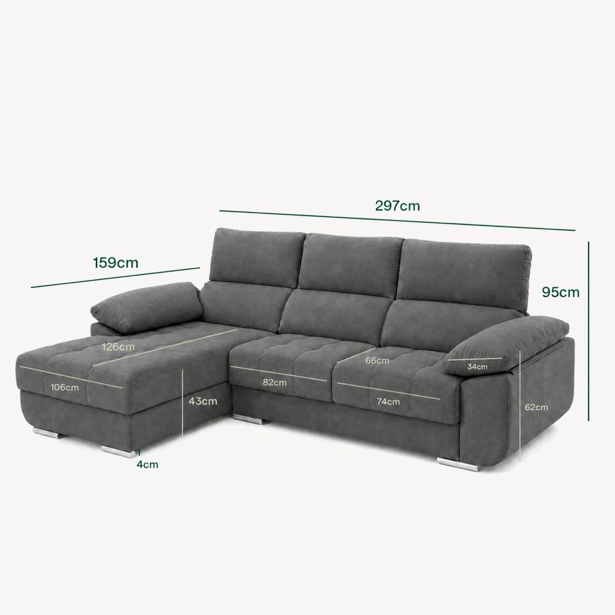 Sofá Chaise Longue Livorno Direita com cama