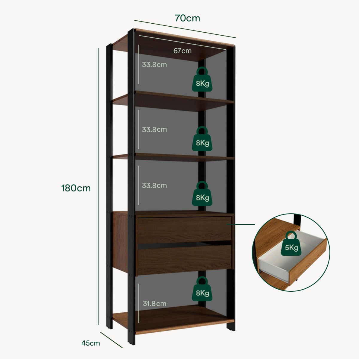 Módulo Style pra Closet 70cm (2 Gavetas + 4 Prateleiras)