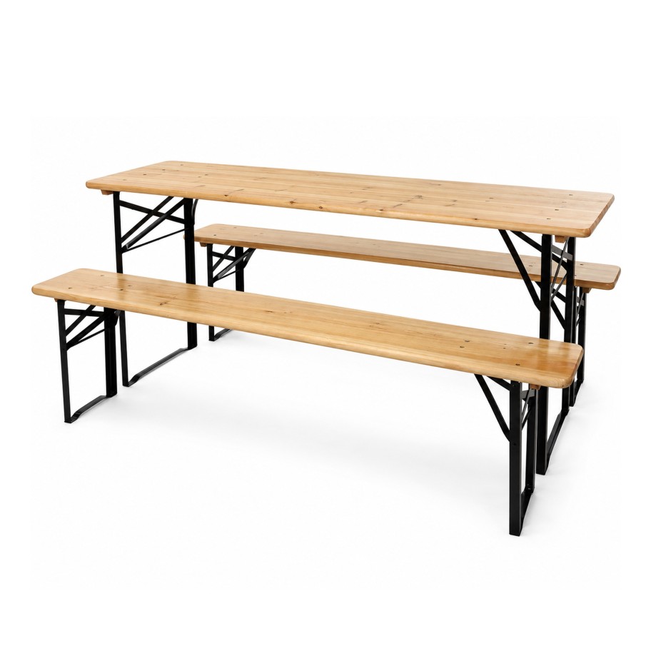 Conjunto de Refeição Mesa e Bancos Dobráveis de Madeira
