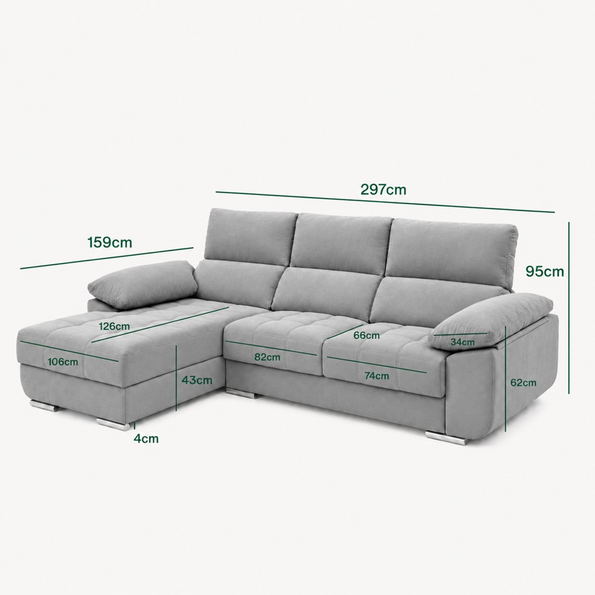 Sofá Chaise Longue Livorno Direita com cama