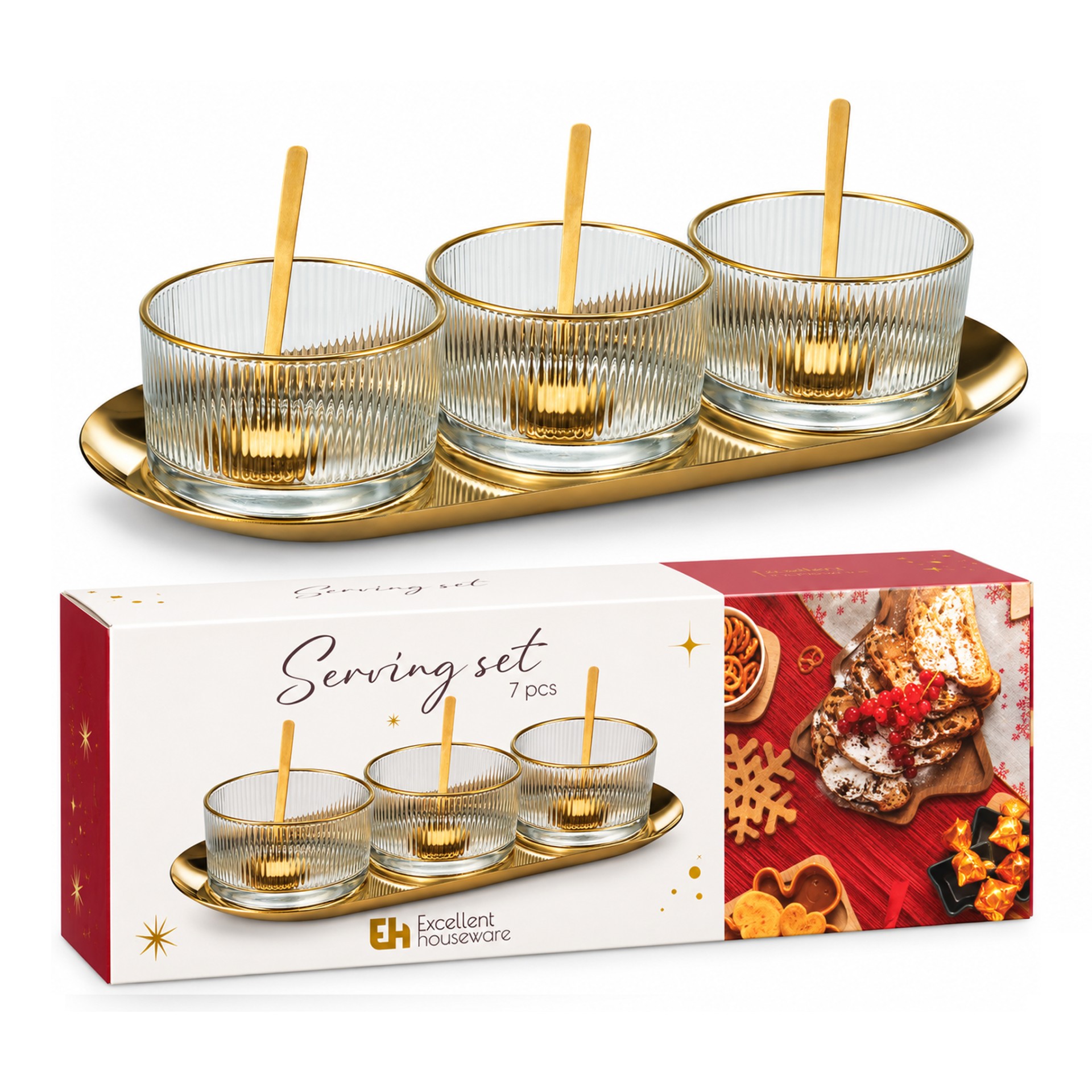 Conjunto de Servir 7 Pe�as (3 Ta�as + 3 Colheres + Bandeja)