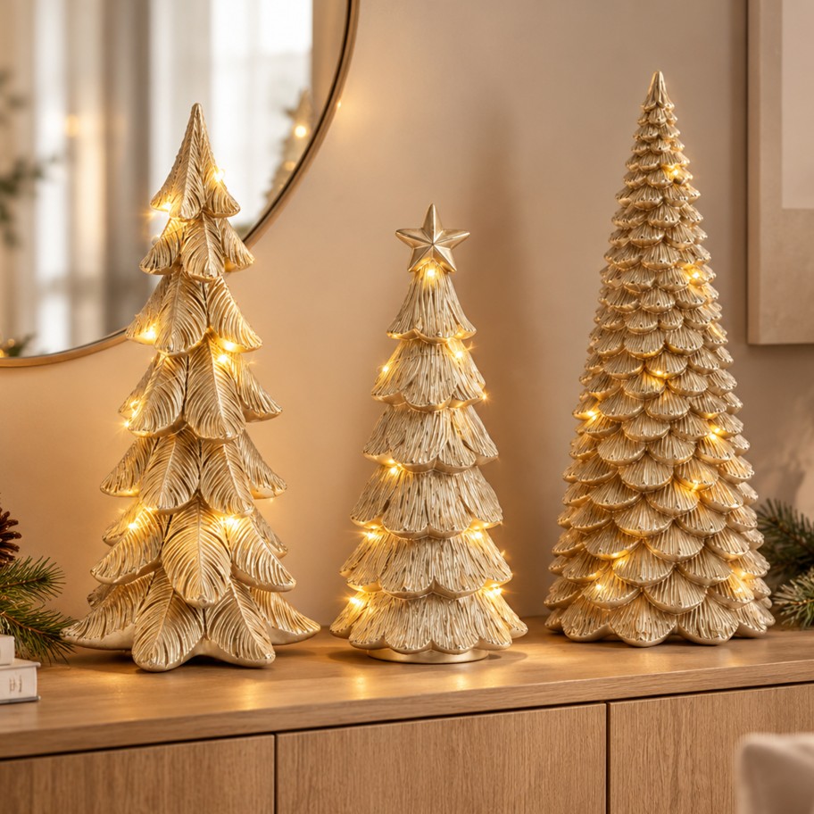 �rvore de Natal Dourada com Luz 29cm Sortida