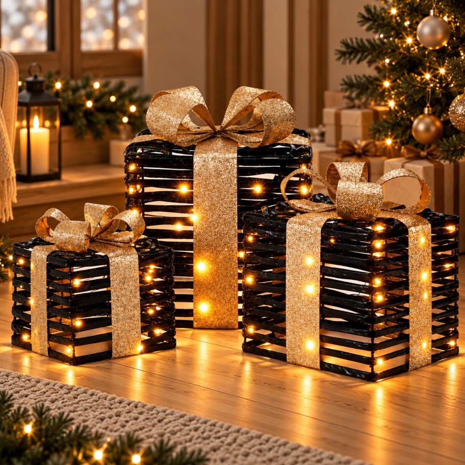 Conjunto de Caixas Presente com Luz