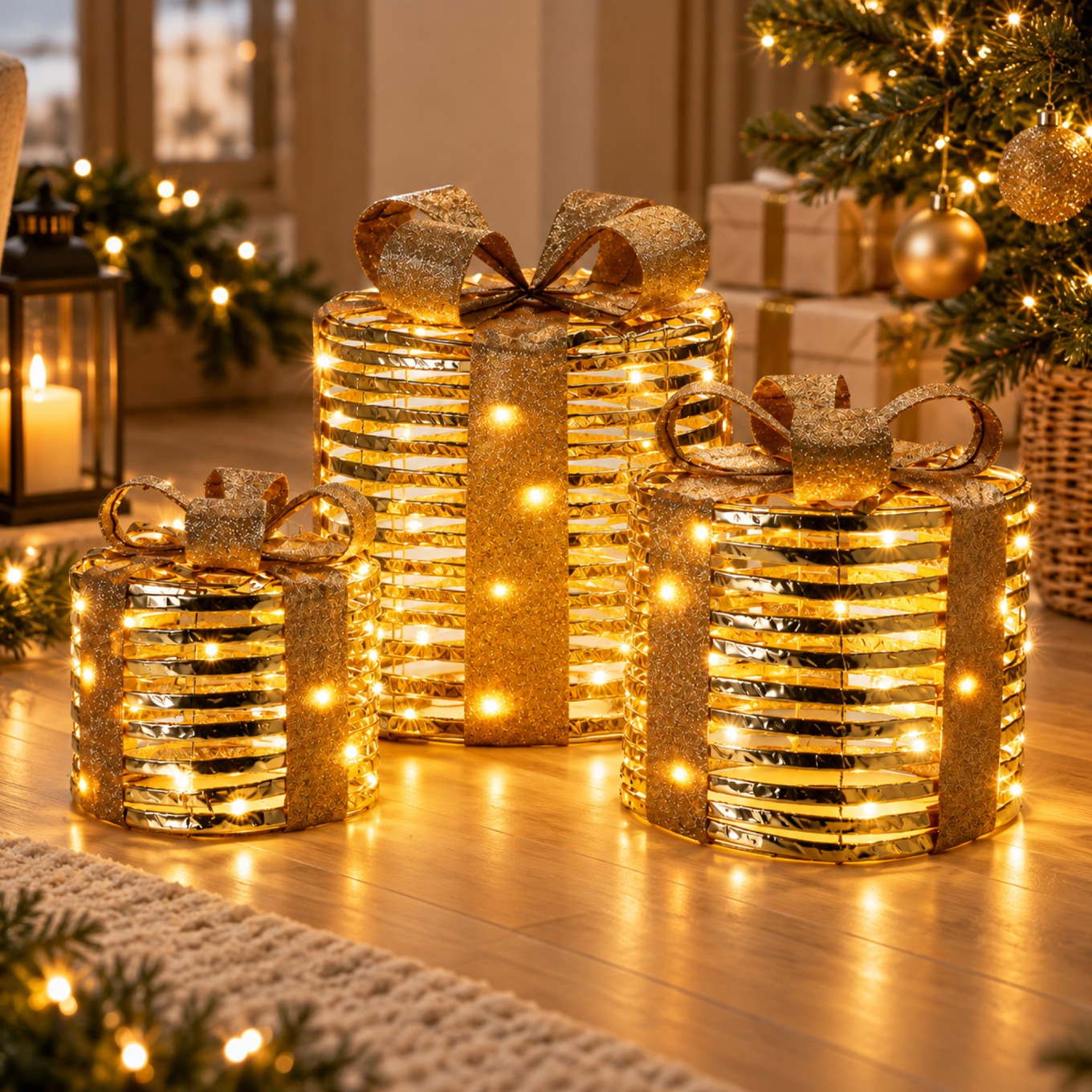 Conjunto de Caixas Presente Redondas com Luz
