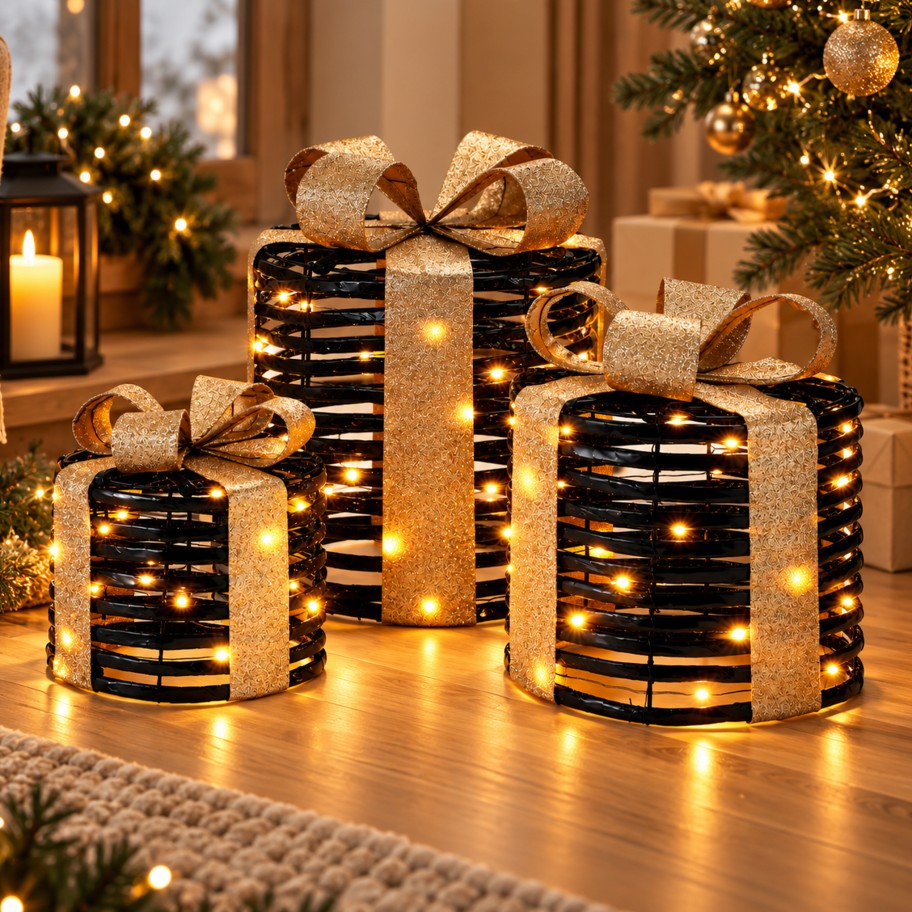 Conjunto de Caixas Presente Redondas com Luz