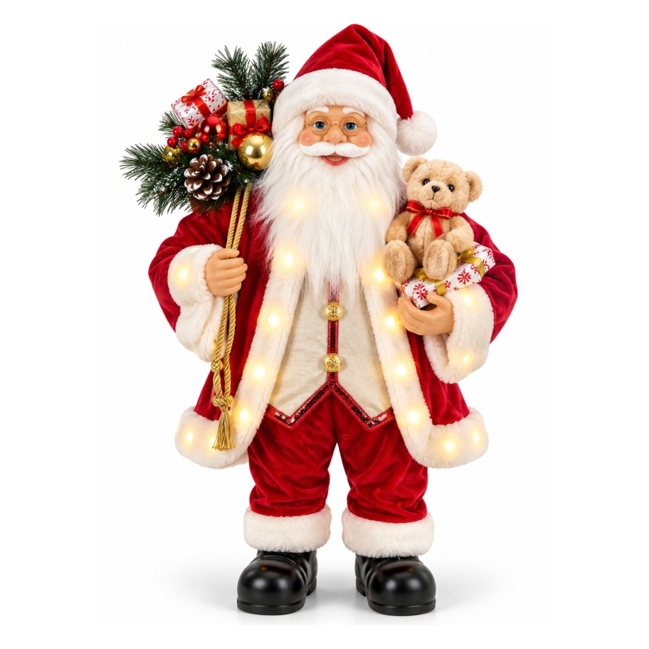 Pai Natal com Prendas e Luz 80cm