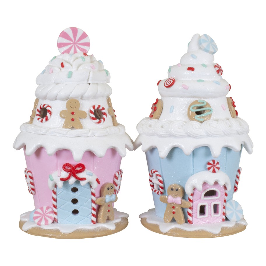 Casinha Cupcake de Natal com Luz 16cm 2 modelos