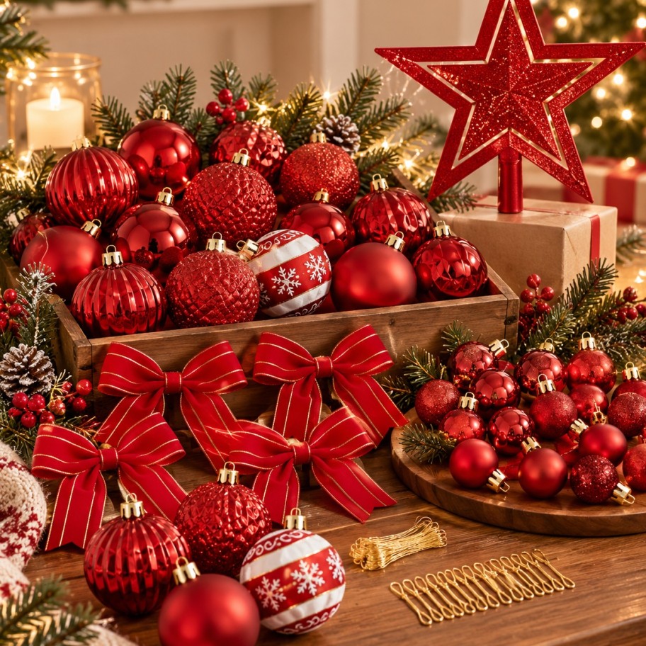 Conjunto de 51 Enfeites para �rvore de Natal