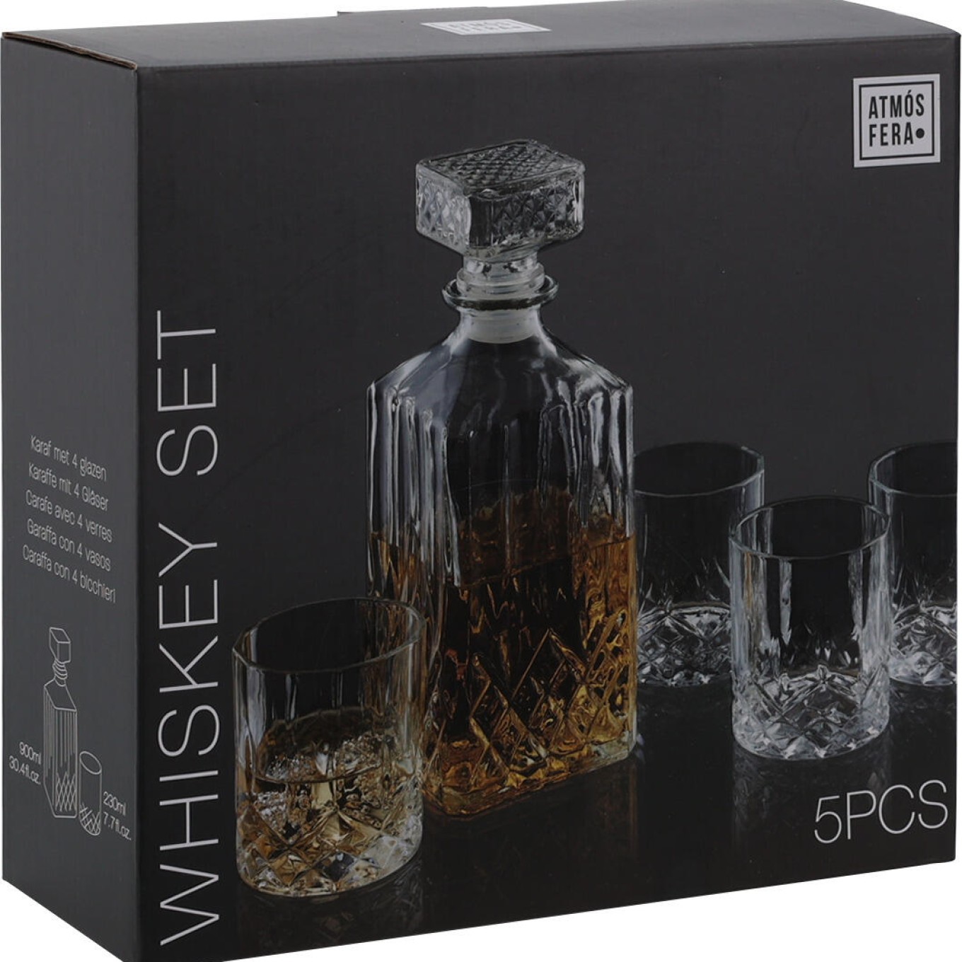 CONJUNTO DECANTER WHISKY 900ML + 4 COPOS