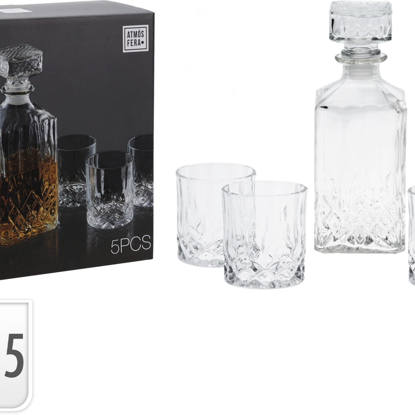 CONJUNTO DECANTER WHISKY 900ML + 4 COPOS