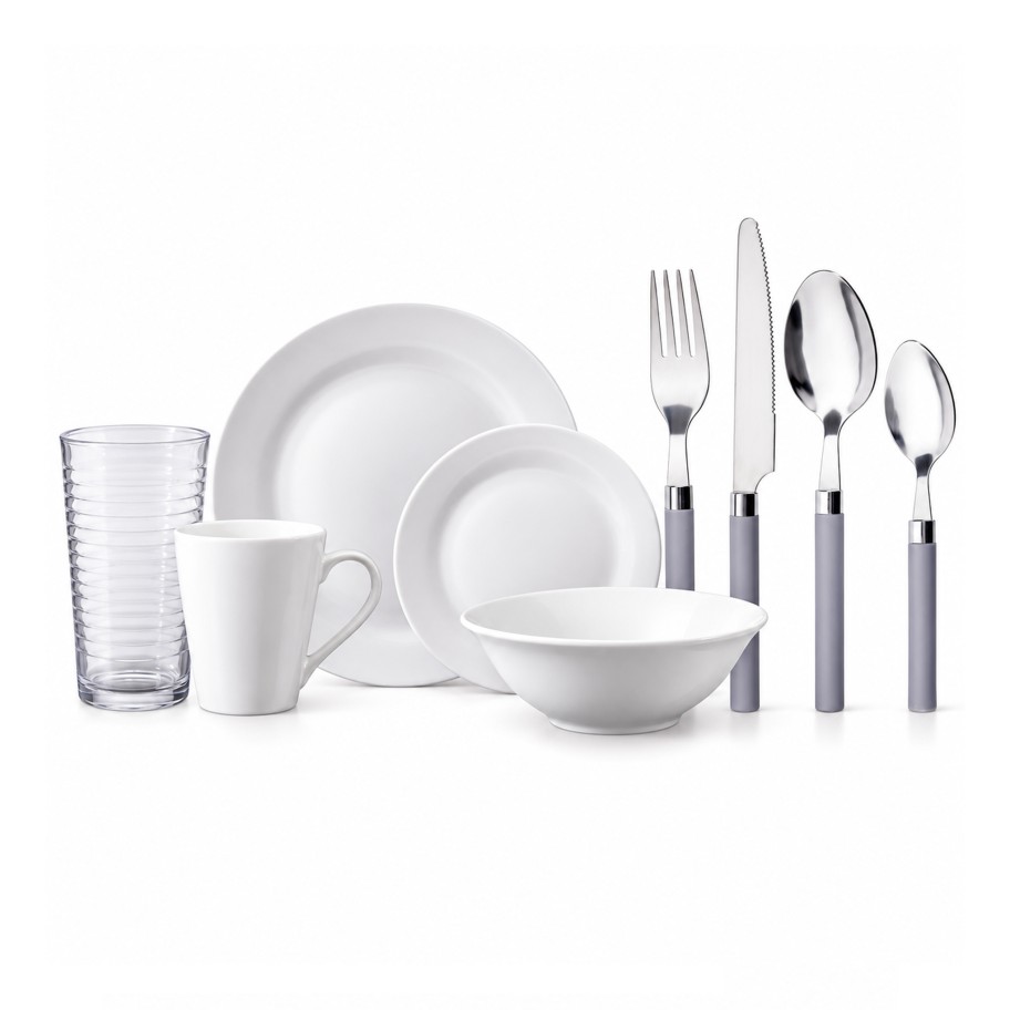 Conjunto de Jantar B�sico 36 Pe�as - com Pratos, Copos e Talheres